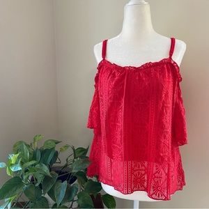 Off the Shoulder Coral Lace Blouse